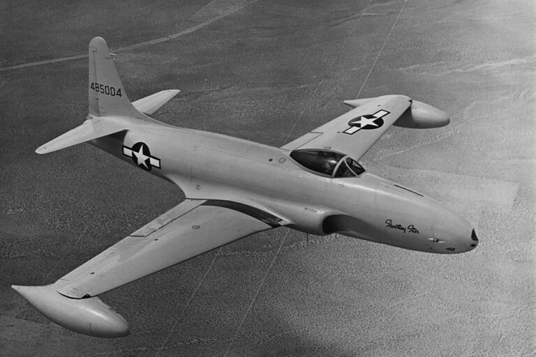 lockheed-p-80a-shooting-star-jet-fighter-on-a-flight-over-news-photo-1703177921-768x512