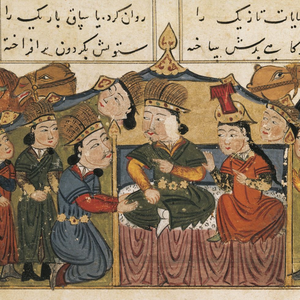 genghis-khan-seated-on-his-throne-with-his-wife-under-a-news-photo-1701814545
