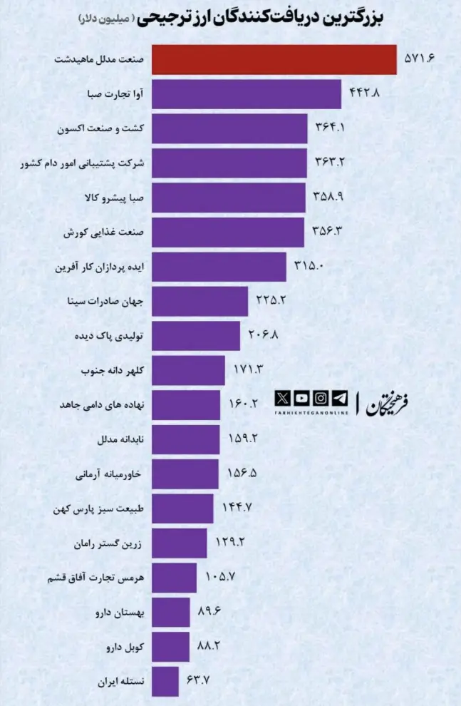 اینفوگرافی| نام چند شرکت در لیست بیشترین دریافت‌کننده ارز ترجیحی