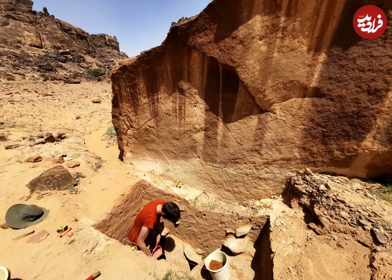 Archaeologist-excavates-the-ground-under-a-rock-carving.-Photo-courtesy-Maria-Guagnin-Sahout-Rock-Art-and-Archaeology.