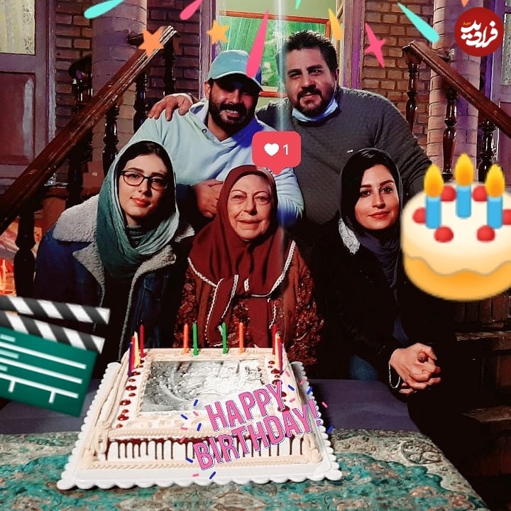 عکس| سفر در زمان؛ جشن تولد «بی بی گوهر» در پشت صحنه سریال بچه مهندس 4؛ سال 99