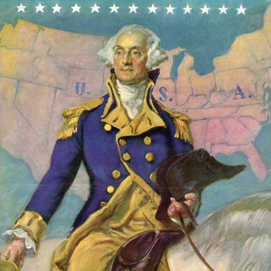 george-washington-on-horseback-in-front-of-a-map-of-the-news-photo-1701814773