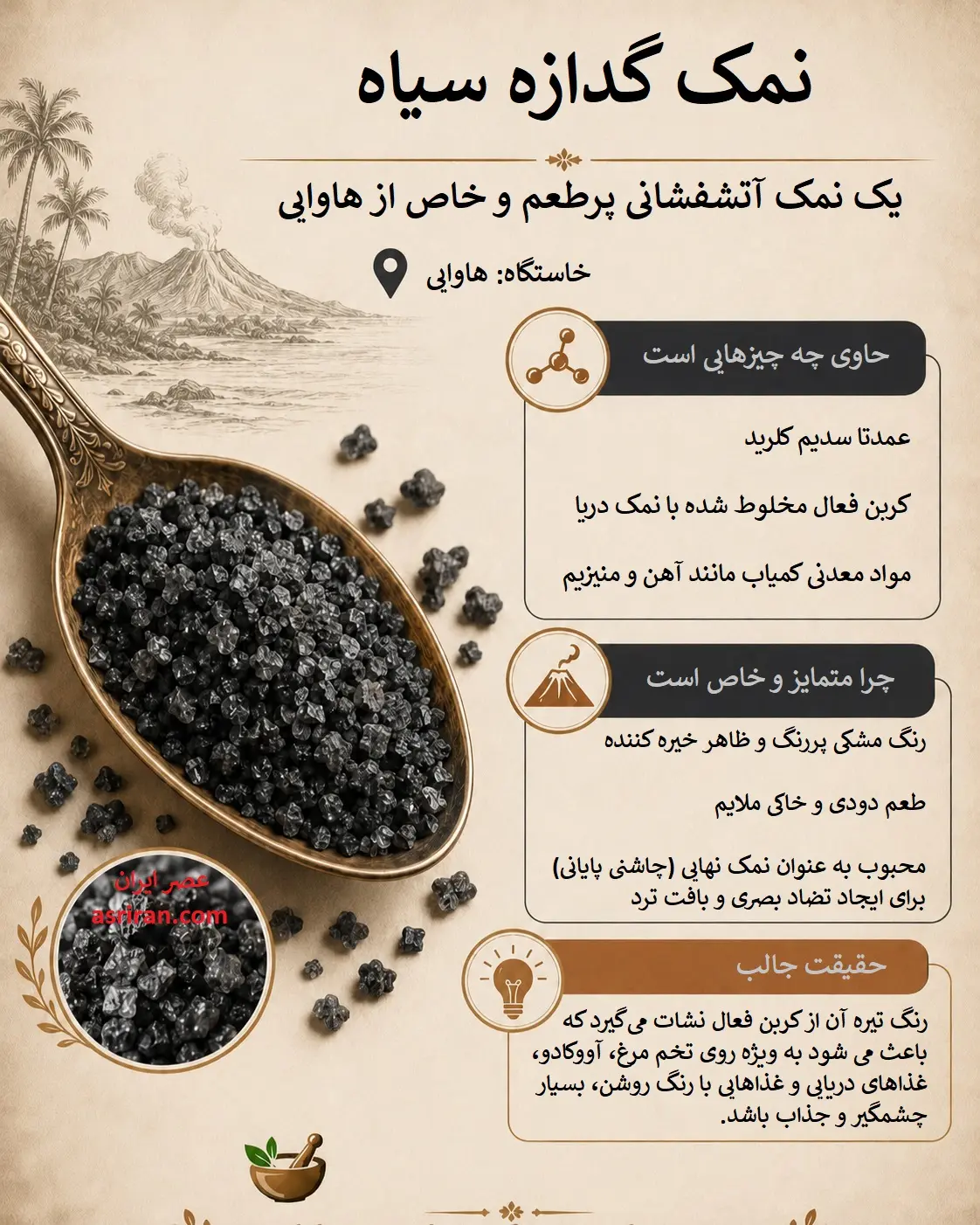 نمک گدازه سیاه؛ چاشنی آتشفشانی و منحصر به فرد + اینفوگرافیک