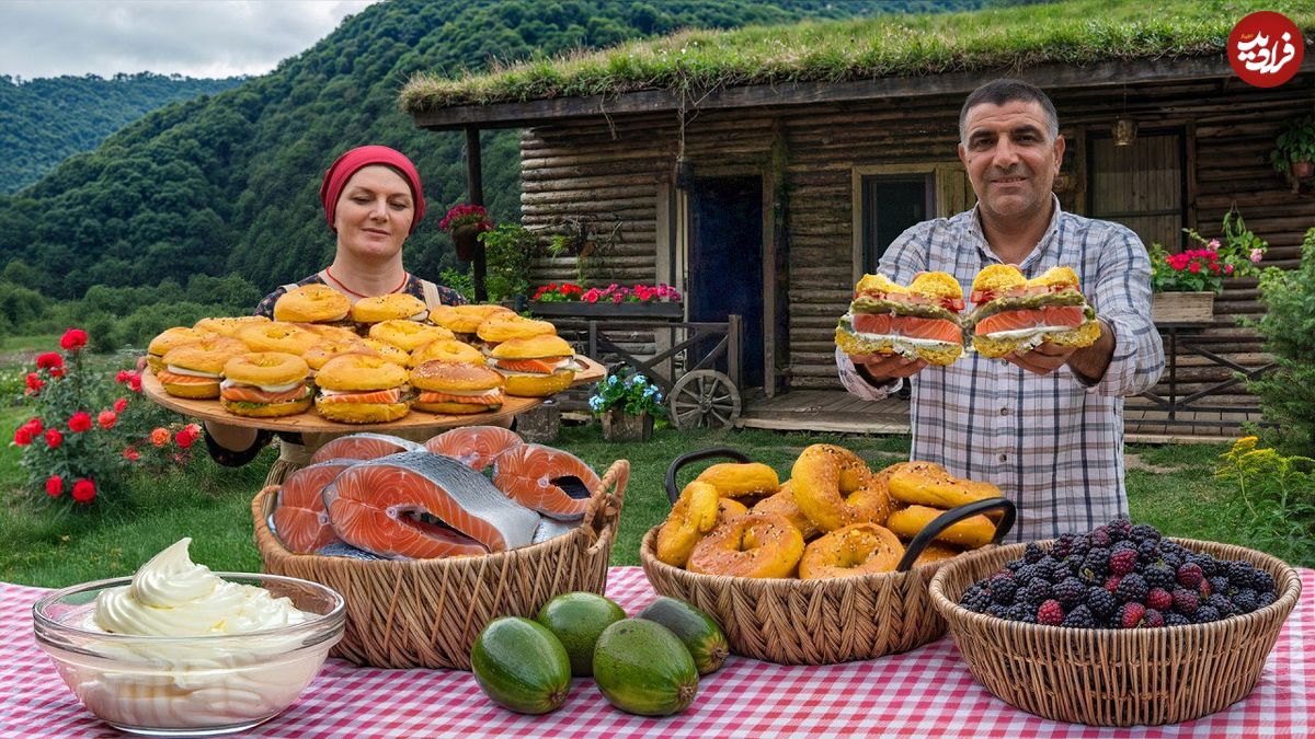 ببینید؛ غذای روستایی در آذربایجان؛ تهیه ساندویچ آووکادو و سالمون در روستایی زیبا