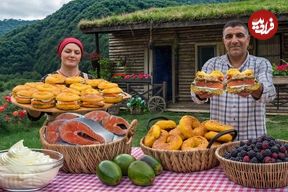 ببینید؛ غذای روستایی در آذربایجان؛ تهیه ساندویچ آووکادو و سالمون در روستایی زیبا
