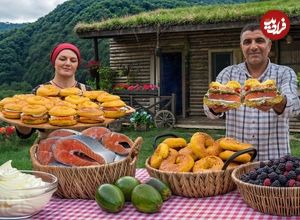 ببینید؛ غذای روستایی در آذربایجان؛ تهیه ساندویچ آووکادو و سالمون در روستایی زیبا