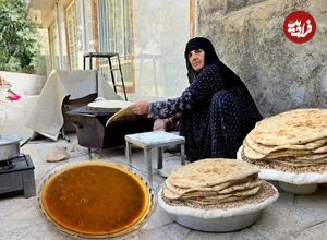ببینید؛ غذای روستایی در ایران؛ پخت نان سنتی ساجی و عدسی توسط مادربزرگ روستایی