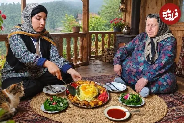 ببینید| غذای روستایی در ایران؛ پخت پلو با مرغ سوخاری و سیب زمینی سرخ کرده