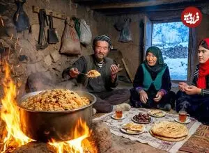 ببینید| غذای روستایی در افغانستان؛ پخت قابلی پلو آتشی در غار