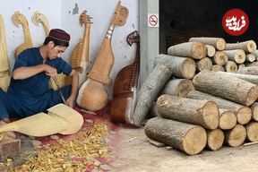 ببینید؛ مراحل دیدنی ساخت ساز رباب (Rabab) از چوب درخت توت در افغانستان