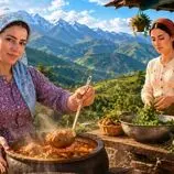 ببینید| غذای روستایی در ایران؛ پخت آبگوشت با گوشت بره در دیگ سنگی