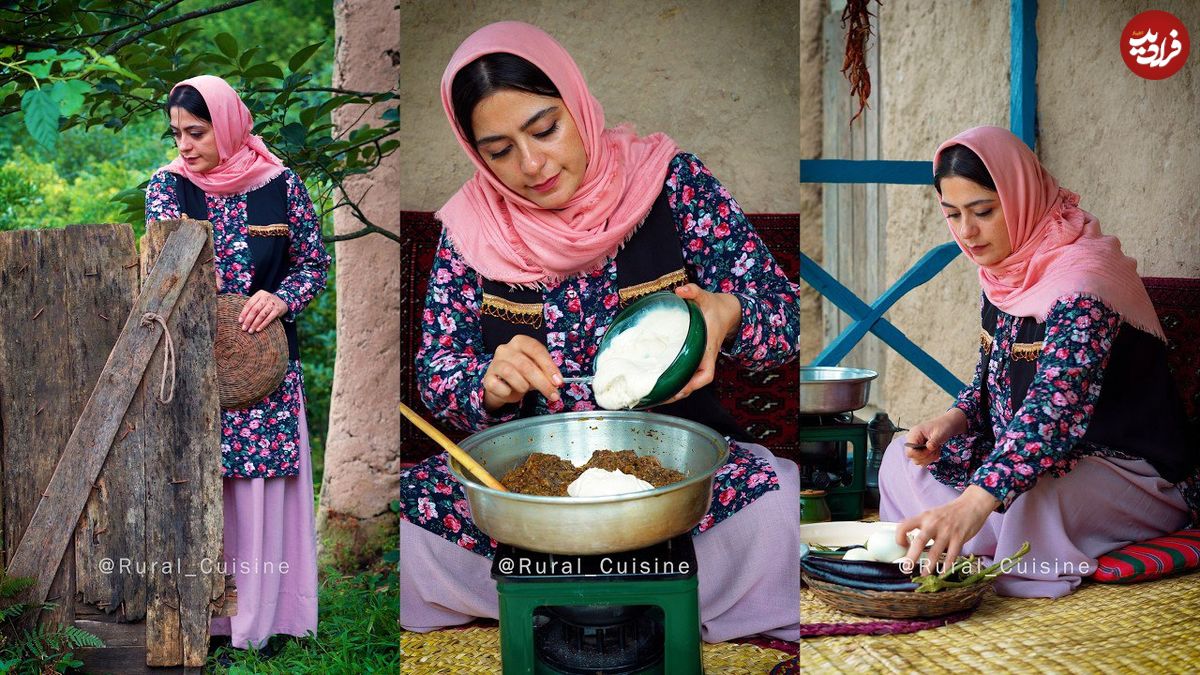 ببینید؛ غذای روستایی در رامسر؛ برداشت بادمجان تازه و پخت کشک بادمجان