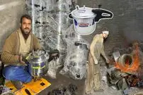 ببینید| بازیافت ضایعات فلزی و تولید زودپز با آن ها در کارگاهی در پاکستان