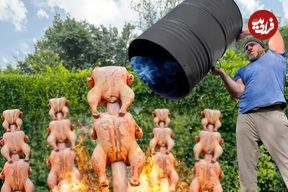 ببینید؛ غذای روستایی در آذربایجان؛ کباب مرغ در بشکه و پخت برنج معطر