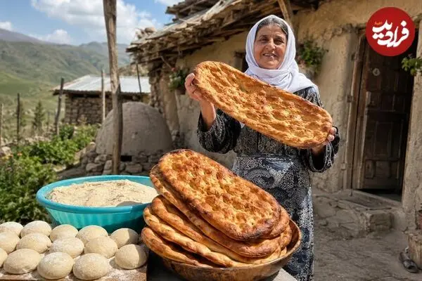 ببینید| غذای روستایی در ایران؛ پخت نان تافتون و بربری در تنور به روش سنتی