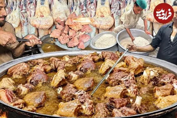 ببینید| غذای خیابانی در پاکستان؛ مراحل پخت 100 کیلوگرم پلو ازبکی با گوشت در پیشاور
