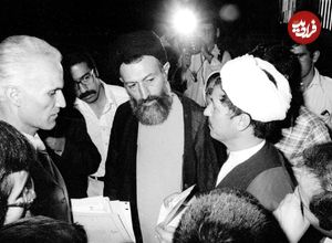 عکس؛ سفر در زمان؛ «هاشمی رفسنجانی در کنار مطهری، بازرگان و بنی صدر در سفر قم»؛ سال 57