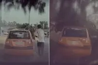 (ویدیو) نجات معجزه‌آسای مردی هنگام برخورد صاعقه‌ با درخت کنار خودرو