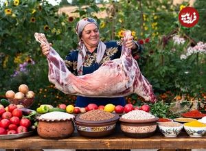 ببینید؛ غذای روستایی در آذربایجان؛ کباب بز کامل و پخت پلو توسط مادربزرگ روستایی