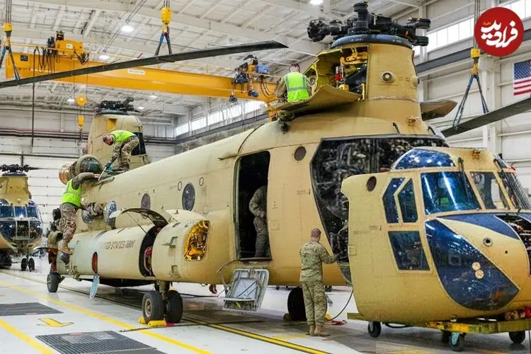 ببینید| مراحل بازسازی و تعمیر بالگرد بوئینگ سی‌اچ-۴۷ شینوک در آمریکا