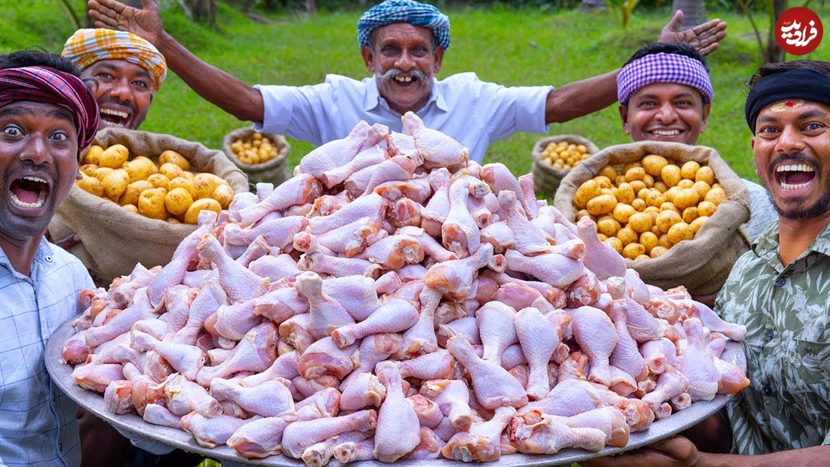 ببنیید؛ غذای روستایی در هند؛ پخت یک غذای غول پیکر با مرغ و سیب زمینی