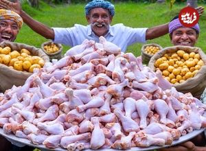 ببنیید؛ غذای روستایی در هند؛ پخت یک غذای غول پیکر با مرغ و سیب زمینی 