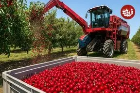 ببینید| چگونه آمریکایی ها صدها تن گیلاس را برداشت و فرآوری می کنند؟