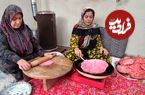 ببینید| غذای روستایی در ایران؛ پخت نان سنتی قرمز رنگ با لبو در روستا