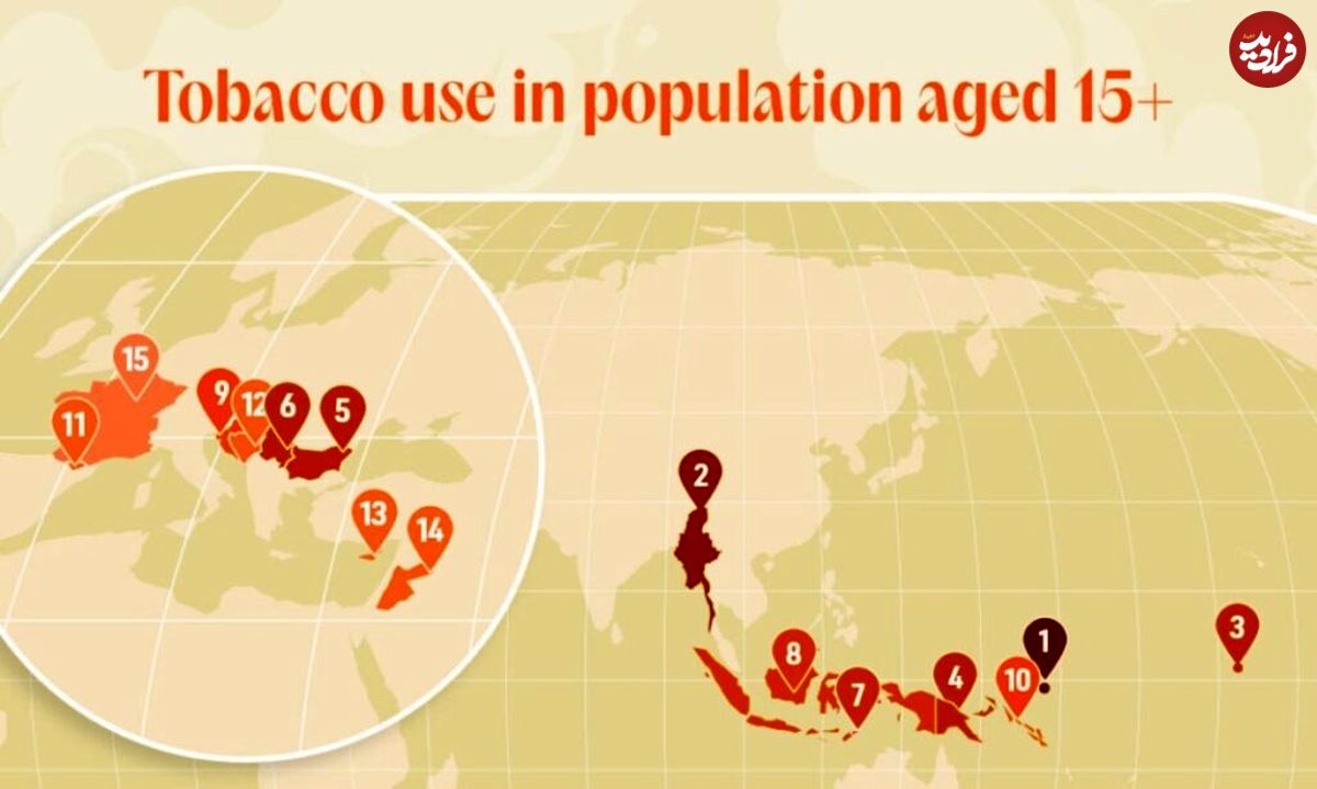 (نقشه) این 15 کشور جهان بیشترین سیگاری ها را دارند!