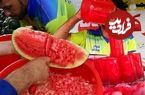 ببینید؛ غذای خیابانی در پاکستان؛ برش زدن ماهرانه هندوانه و تهیه آب هندوانه در کراچی