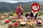 ببینید| غذای روستایی در ایران؛ پختکباب تابه ای با پلو در کوهستان