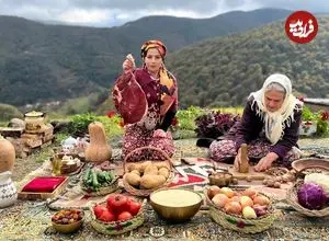 ببینید| غذای روستایی در ایران؛ پختکباب تابه ای با پلو در کوهستان