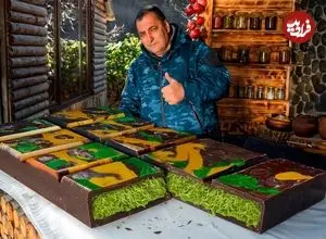 ببینید| غذای روستایی در آذربایجان؛ تهیه شکلات دبی غول پیکر در طبیعت