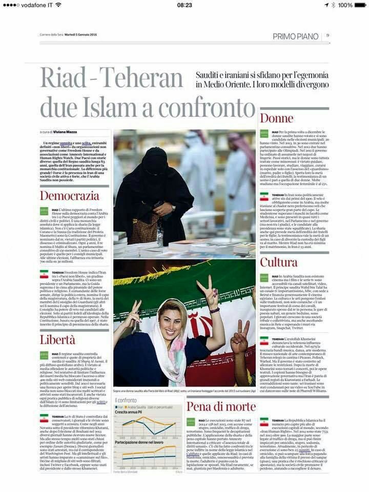 عکس/ مقایسه ایران و عربستان در روزنامه ایتالیایی
