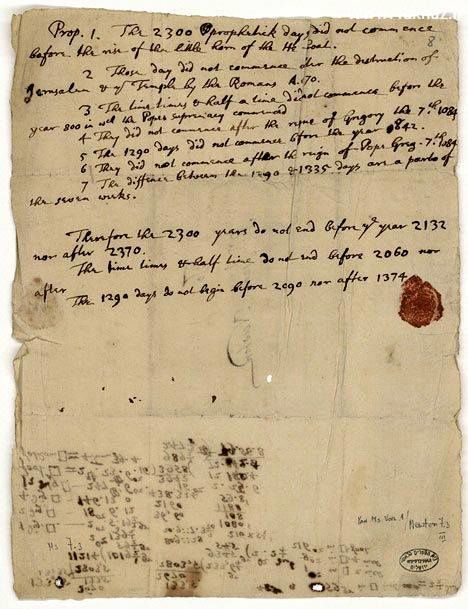 دست‌نوشته‌های نیوتن؛ پيش‌بيني آخرالزمان