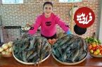 ببینید؛ غذای روستایی در چین؛ پخت غذا با 5 کیلوگرم میگوی رودخانه ای