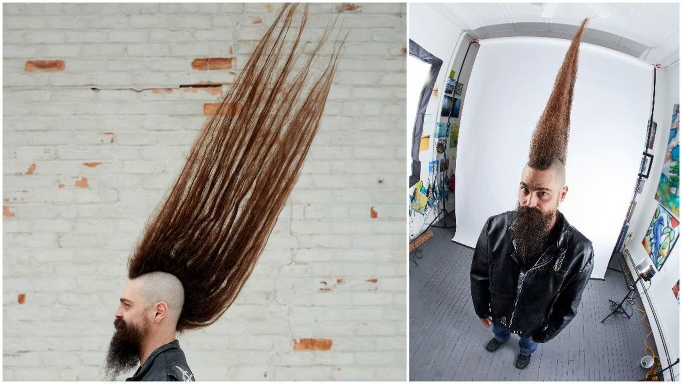 (تصاویر) این مرد رکورد بلندترین موی تاج خروسی جهان را شکست!