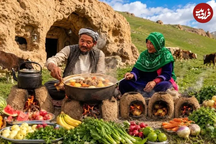 ببینید| غذای روستایی در افغانستان؛ تهیه یک خوراک سنتی با مرغ، هویج و سیب زمینی