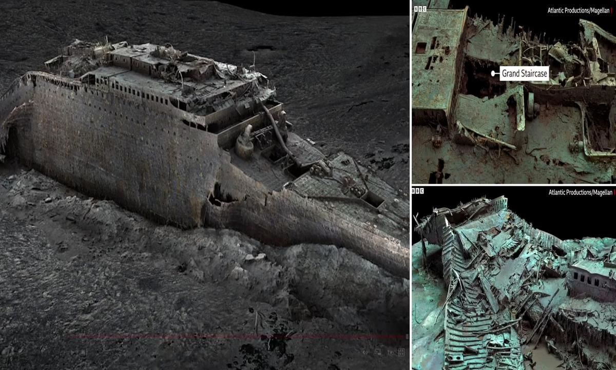 (ویدئو) تصاویری دیدنی از مقایسه کشتی تایتانیک با لاشه باقی مانده از آن