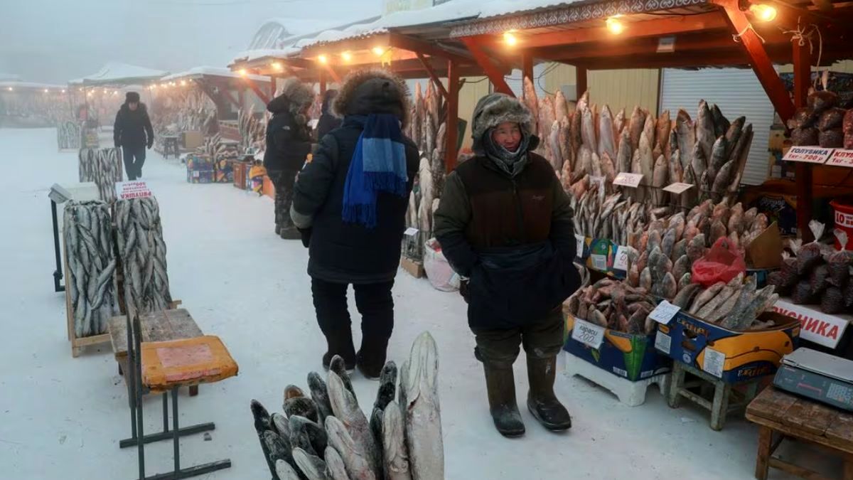 (ویدئو) سردترین بازار گوشت و ماهی جهان؛ همه چیز اینجا یخ زده است!
