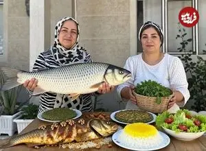 ببینید| غذای روستایی در ایران؛ پخت ماهی شکم پر با گردو و سبزیجات