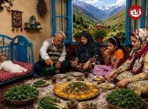 ببینید| غذای روستایی در ایران؛ پخت لوبیا پلو و تهیه ترشی لوبیا سبز