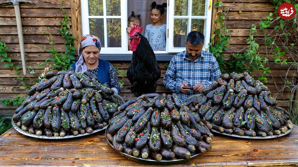 ببینید؛ غذای روستایی در آذربایجان؛ تهیه دلمه و ترشی با بادمجان