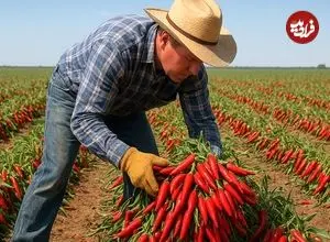 ببینید| چگونه کشاورزان آمریکایی صدها تن فلفل چیلی قرمز را برداشت و فرآوری می کنند؟