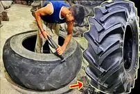 (ویدئو) مهارت عجیب این استاد پاکستانی در بازسازی لاستیک کهنه کامیون و تراکتور