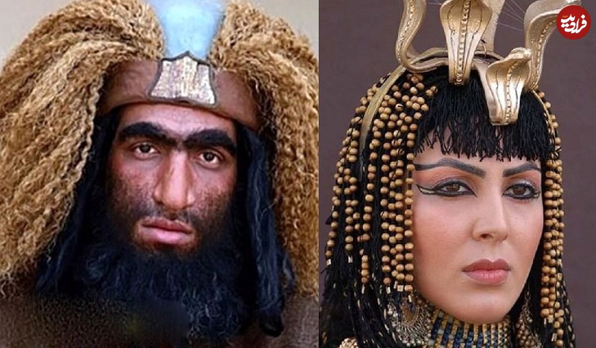 عکس؛ سفر زمان؛ عکس یادگاری «ملکه نفرتیتی» (سریال یوسف پیامبر) با «غول زبیری» (مختارنامه)