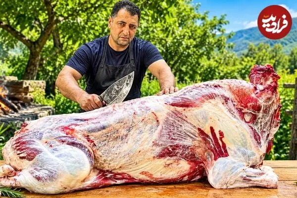 ببینید| غذای روستایی در آذربایجان؛ برش زدن حرفه ای یک گاو کامل و پخت غذا با آن