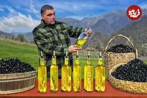 ببینید| غذای روستایی در آذربایجان؛ تهیه روغن زیتون به روش باستانی و طبیعت