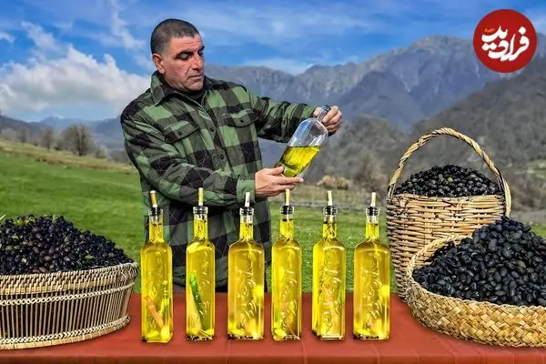 ببینید| غذای روستایی در آذربایجان؛ تهیه روغن زیتون به روش باستانی و طبیعت