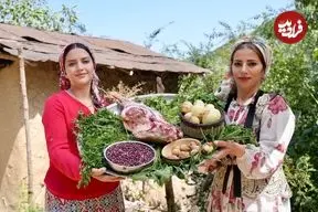 ببینید| غذای روستایی در ایران؛ پخت قرمه سبزی با گوشت بره در طبیعت